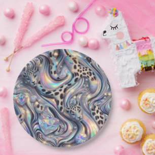 Elegante Opal-Leopardenprint-Papierplatten Pappteller