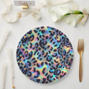 Elegante Opal-Leopardenprint-Papierplatten Pappteller