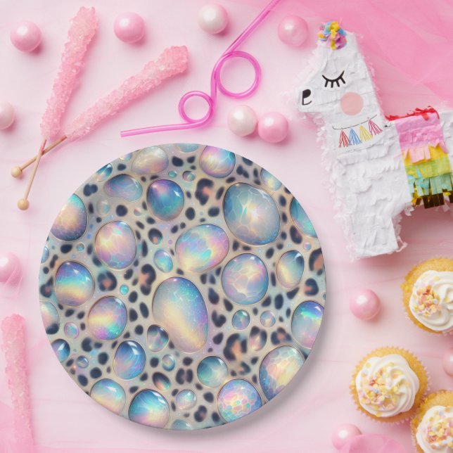 Elegante Opal Leopardenprint-Papierplatten Pappteller (Party)