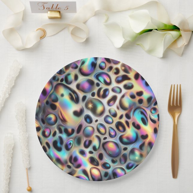 Elegante Opal-Leopardenprint-Papierplatten Pappteller (Hochzeit)