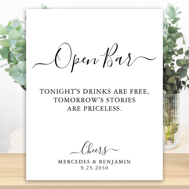 Elegante Open Bar Calligraphy Personalisiert Weddi Poster (Von Creator hochgeladen)