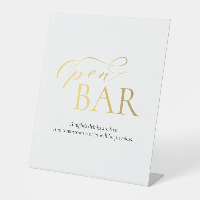 Elegante Open Bar Gold Calligraphy Wedding Sockelschild (Vorderseite)