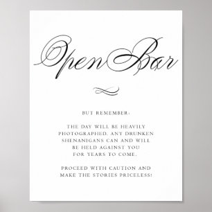 Elegante Open Bar Spaß Black Calligraphy Chic Poster