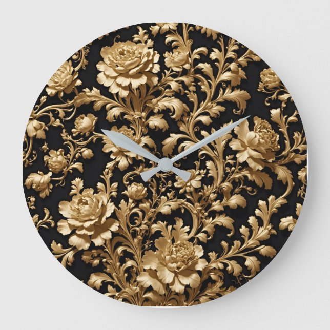Elegante Opulenz: Schwarzes und goldfarbenes Baroc Große Wanduhr (Vorderseite)