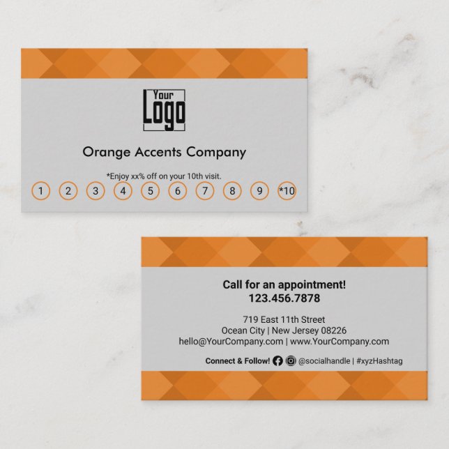 Elegante Orange Accents Logo Social Media Call Treuekarte (Vorne/Hinten)