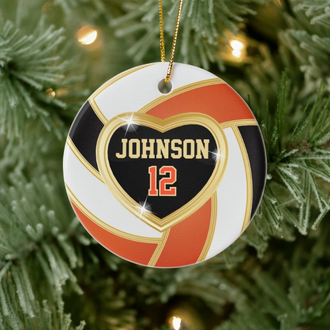 Elegante Orange, Black and Gold Volleyball Keramik Keramik Ornament (Baum)