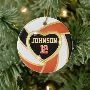Elegante Orange, Black and Gold Volleyball Keramik Ornament