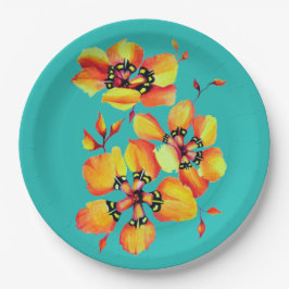 Elegante Orange Blume - Aqua- Individuell gestalte Pappteller