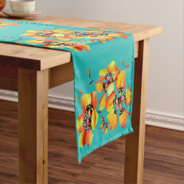 Elegante Orange Blume - Aqua Kurzer Tischläufer