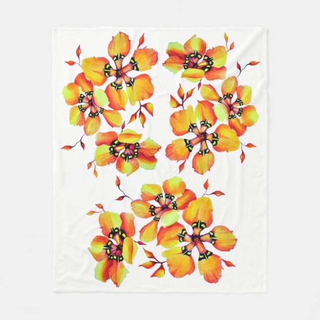 Elegante Orange-Blume Fleecedecke (Vorderseite)