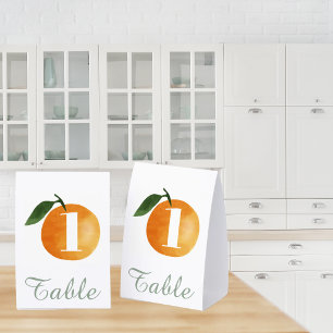 Elegante Orange Citrus Hochzeit Tischnummer Tischaufsteller
