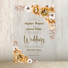 Elegante Orange Floral Wedding Acryleinladungen