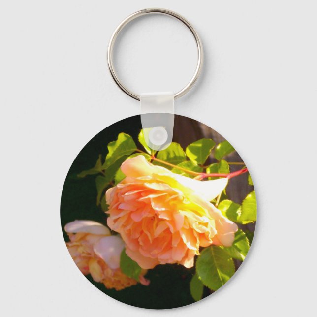 Elegante orange-gelbe Pfirsichblumen Rose Schlüsselanhänger (Vorderseite)