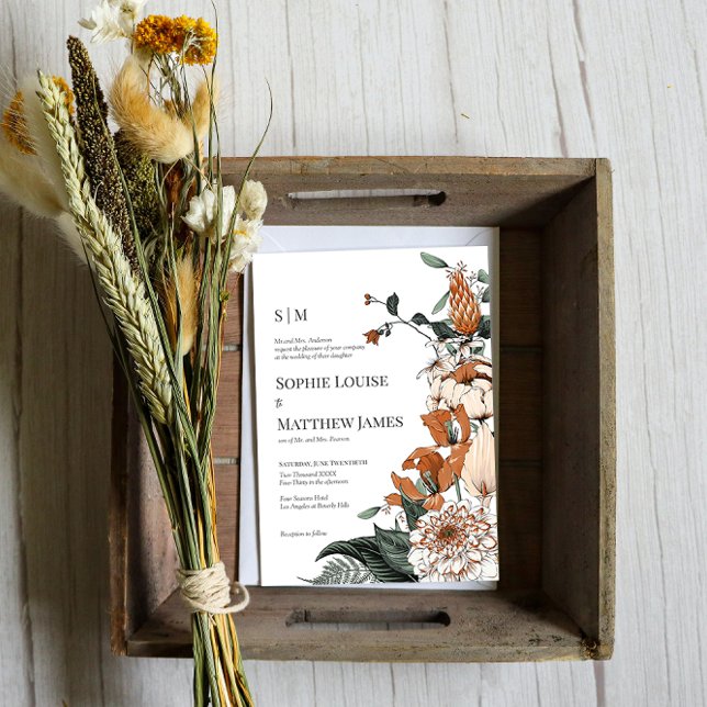 Elegante Orange & Green Watercolor Blumen Hochzeit Einladung (Von Creator hochgeladen)
