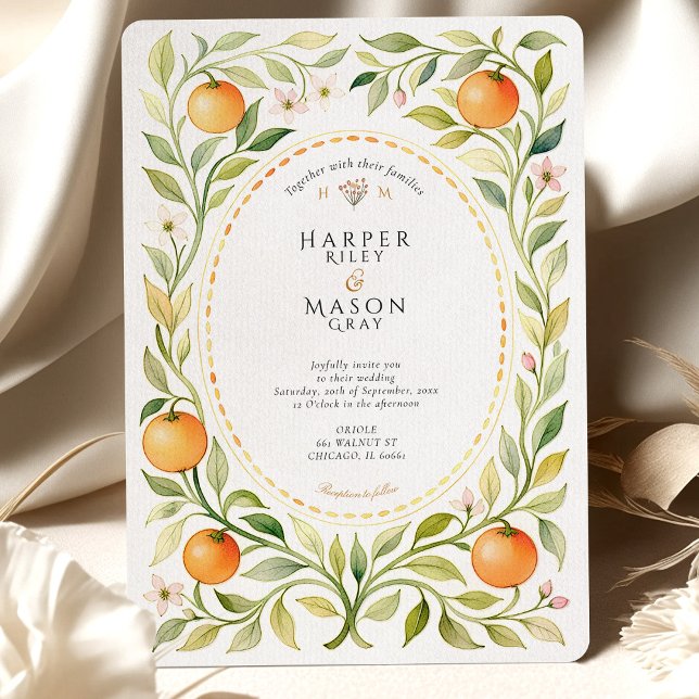 Elegante Orange Grove Watercolor Wedding Einladung (Von Creator hochgeladen)