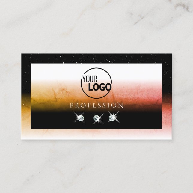 Elegante Orange Marbled Schwarz-weiß Add-Logo-Juwe Visitenkarte (Vorderseite)