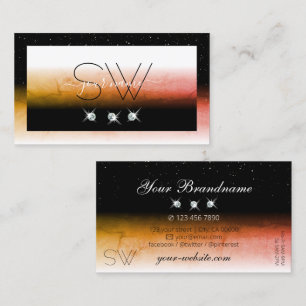Elegante Orange Marbled Schwarz-weiß Monogram Jewe Visitenkarte