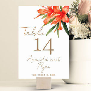 Elegante Orange Oleander Blume Floral Wedding Tischnummer
