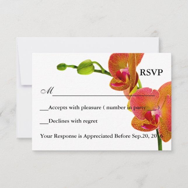 Elegante Orange Orchids Response RSVP Card Karte (Vorderseite)