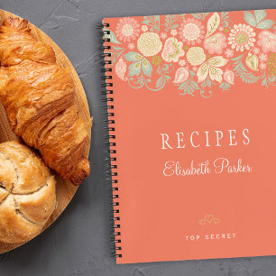 Elegante orange Pastell-Blumen-Kochbuchrezepte Notizbuch