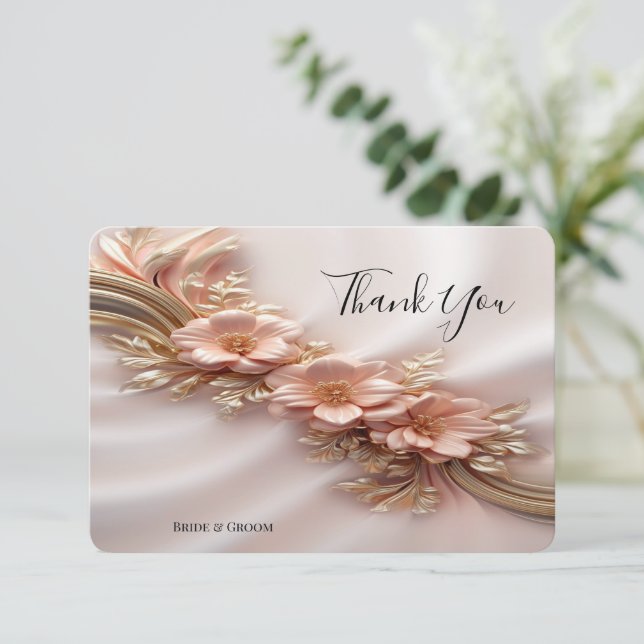 Elegante Orange Peach Floral Dankeschön Karte (Stehend Vorderseite)