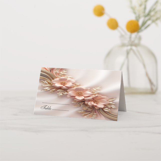 Elegante Orange Peach Floral Platzkarte (Vorderseite)