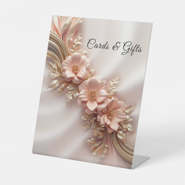 Elegante Orange Peach Floral Tabletop Zeichen Sockelschild (Vorderseite)