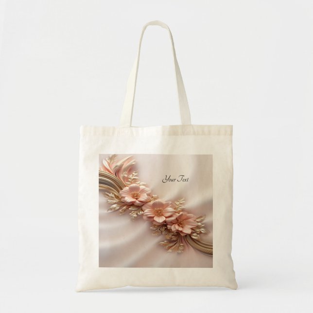 Elegante Orange Peach Floral Tote Bag Tragetasche (Vorne)