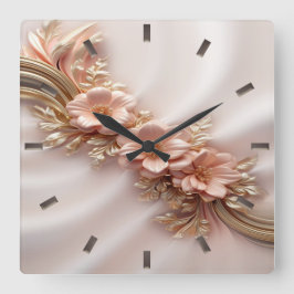 Elegante Orange Peach Floral Wall Clock Quadratische Wanduhr