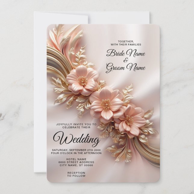 Elegante Orange Peach Floral Wedding Einladung (Vorderseite)