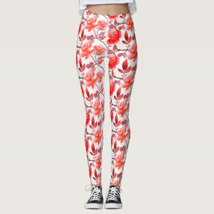 Elegante Orange Red Peach Rose Blume Leggings