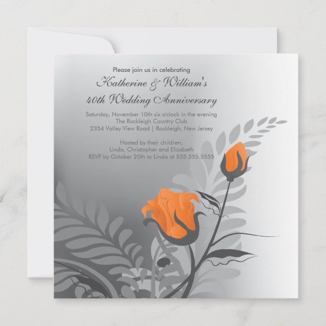 Elegante Orange Rose Einladung zum Jubiläum (Vorderseite)