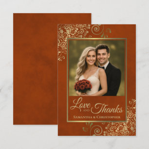 Elegante Orange-Rost- und Goldene Hochzeit Liebe u Dankeskarte