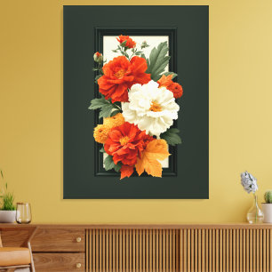Elegante orange-weiße Blumenkunst Leinwanddruck