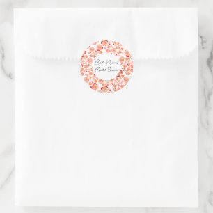 Elegante orangefarbene Blumenprint Hochzeitsdusche Runder Aufkleber
