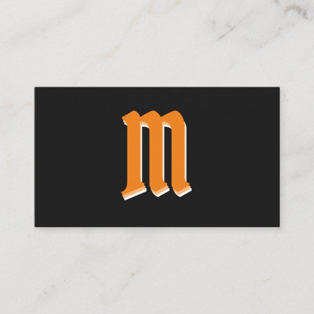 Elegante orangefarbene Formen auf schwarzem Monogr Visitenkarte (Vorderseite)