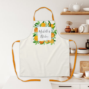Elegante orangefarbene Früchte und Blumen Botanik Schürze