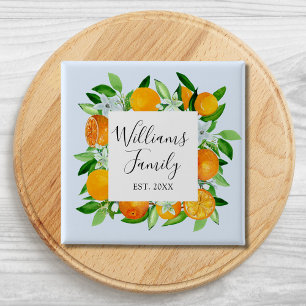 Elegante orangefarbene Früchte und Blumen Sommerbl Button