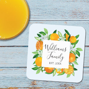 Elegante orangefarbene Früchte und Blumen Sommerbl Rechteckiger Pappuntersetzer