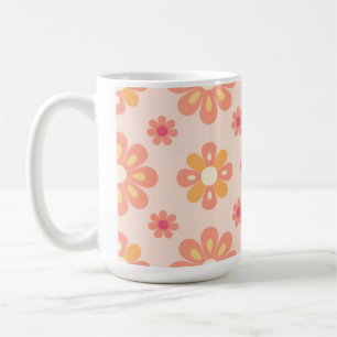 Elegante orangefarbene geometrische Retro-Blumen-K Kaffeetasse
