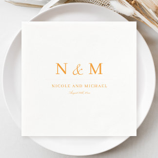 Elegante orangefarbene Monogramm-Initialen Hochzei Serviette