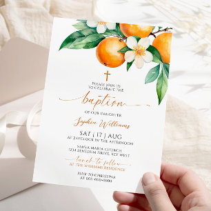 Elegante orangefarbene Taufe Einladung