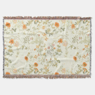 Elegante orangefarbene Wildblumen Aquarell Decke