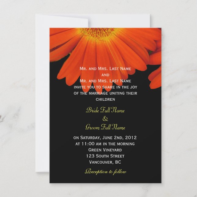 Elegante Orangengerbera-Blume Hochzeit Einladung (Vorderseite)