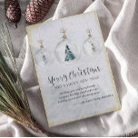 Elegante Oranment Christmas Tree Holiday Card Feiertagskarte<br><div class="desc">Das elegante Aquarelldesign besticht durch drei runde Weihnachtsschmuck mit botanischen Designs und goldenen Akzenten. Frohe Weihnachten ist in einer traditionellen und klassischen Kalligraphie geschrieben. Und ein glückliches neues Jahr ist in einem einfachen aufrechten Schriftart geschrieben. Sie können eine 3 Zeilen Text für eine benutzerdefinierte Urlaubsnachricht personalisieren und Ihren Namen hinzufügen....</div>