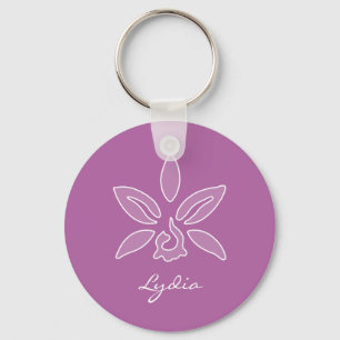 Elegante Orchid Einfache fette Lila Blume mit Name Schlüsselanhänger