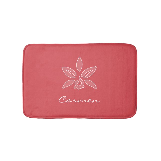 Elegante Orchid einfache Hot Red-Blume mit Namen Badematte (Vorderseite)