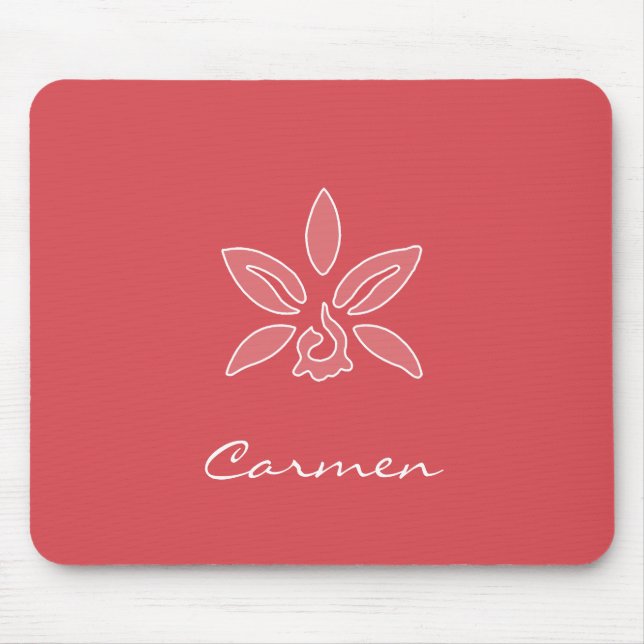 Elegante Orchid einfache Hot Red-Blume mit Namen Mousepad (Vorne)