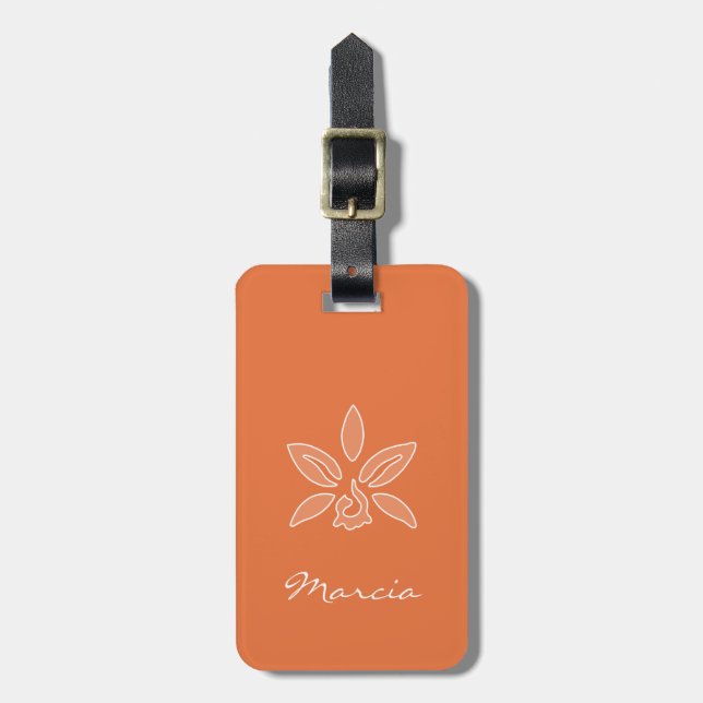 Elegante Orchid einfache, reichhaltige orange Blum Gepäckanhänger (Vorderseite vertikal)