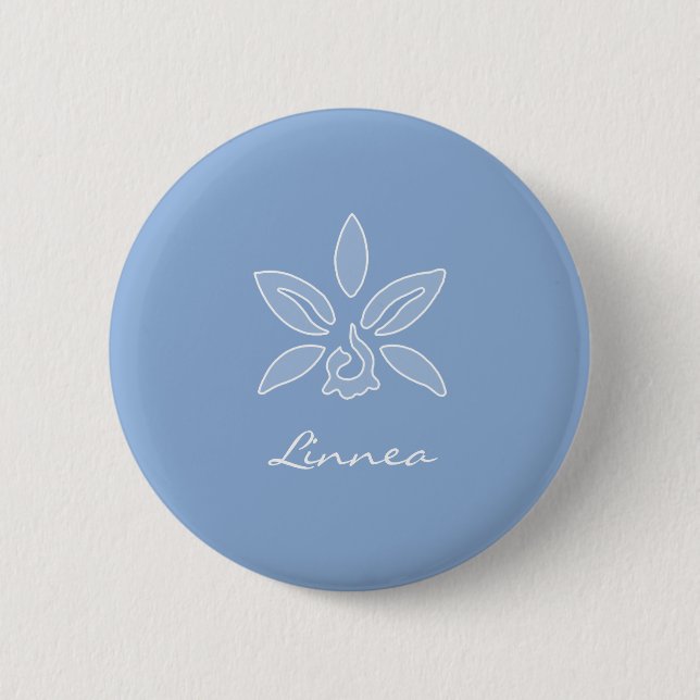 Elegante Orchid Simple Powder Blue Blume mit Namen Button (Vorderseite)